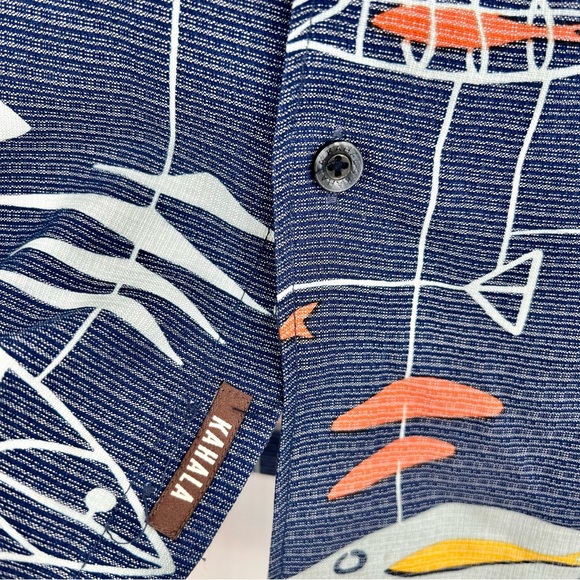 Kahala Men Aloha Hawaiian Casual Button Down Miro Sea Fresh Fish Shirt Top XL - Picture 3 of 8
